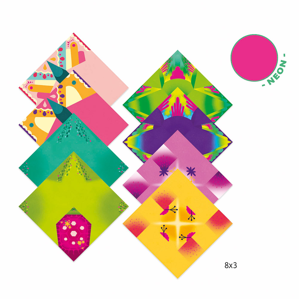 Djeco Οριγκάμι κατασκευή νέον χρώματα 'Τροπικά ζωάκια και λουλούδια'