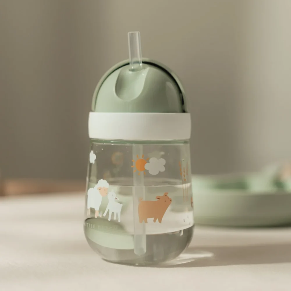 LITTLE DUTCH. Εκπαιδευτικό ποτηράκι με καλαμάκι 300ml Little Farm (απαλό πράσινο)