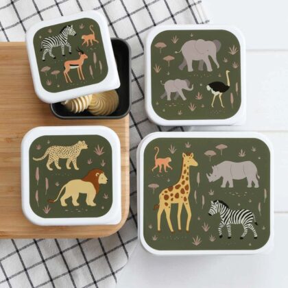 A little lovely company: Σετ 4 δοχεία φαγητού Lunch & Snack Box - Savanna
