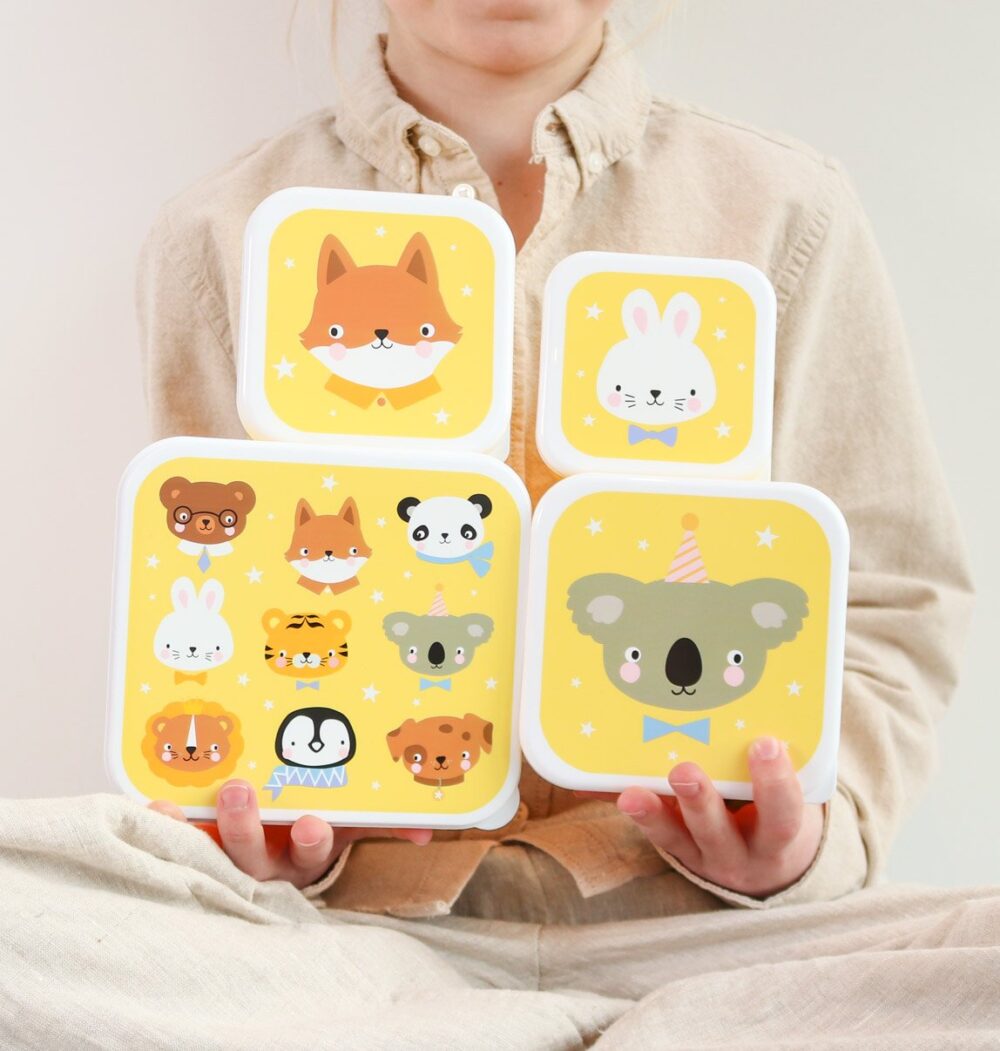 A little lovely company: Σετ 4 δοχεία φαγητού Lunch & Snack Box - Animal Friends