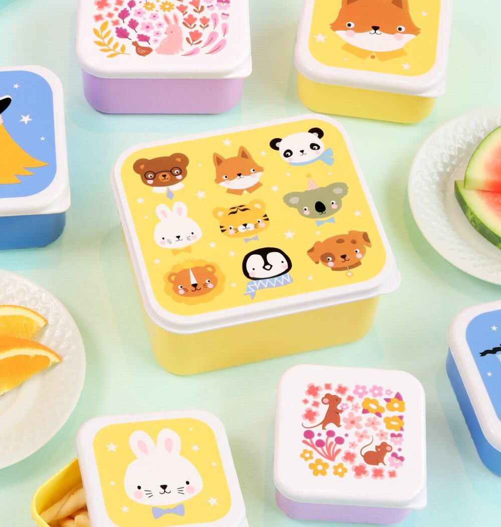 A little lovely company: Σετ 4 δοχεία φαγητού Lunch & Snack Box - Animal Friends