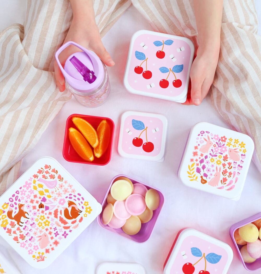 A little lovely company: Σετ 4 δοχεία φαγητού Lunch & Snack Box - Cherries
