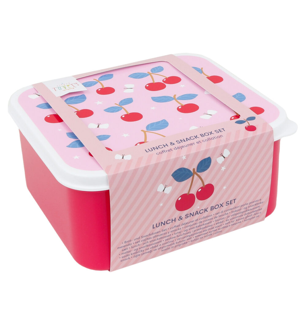 A little lovely company: Σετ 4 δοχεία φαγητού Lunch & Snack Box - Cherries
