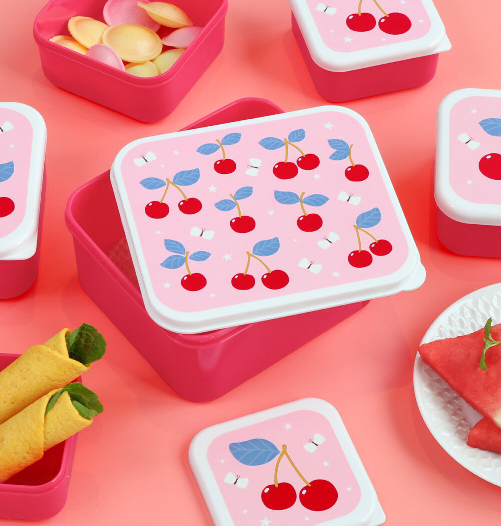 A little lovely company: Σετ 4 δοχεία φαγητού Lunch & Snack Box - Cherries