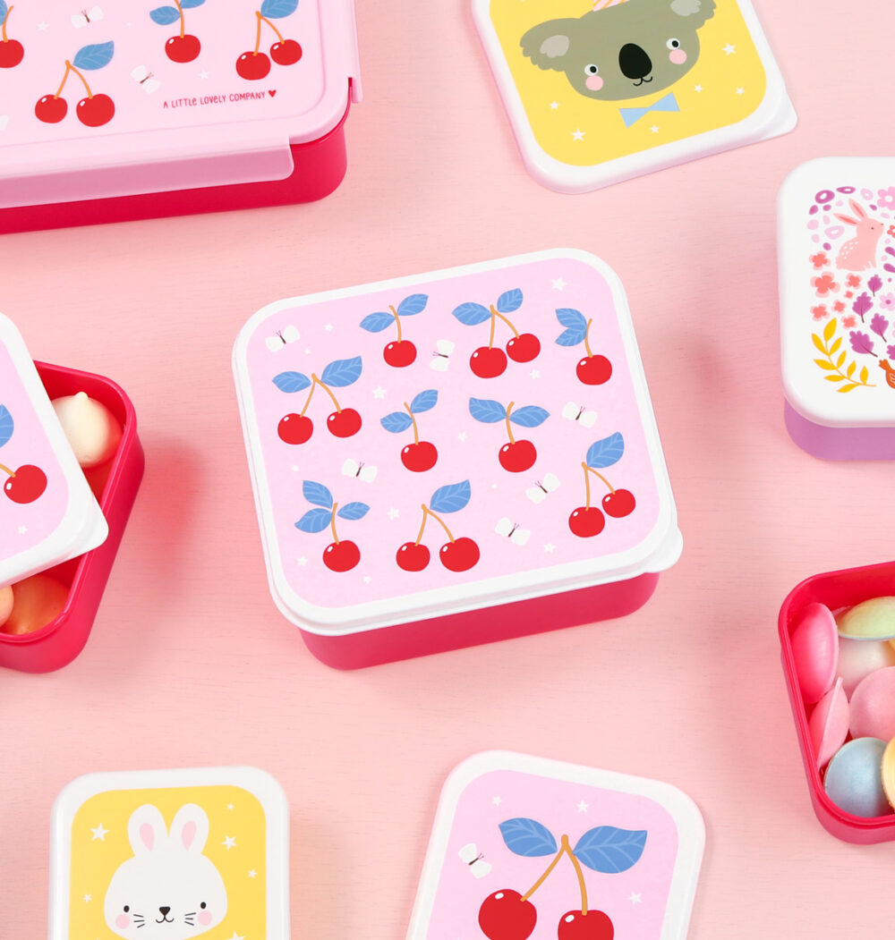 A little lovely company: Σετ 4 δοχεία φαγητού Lunch & Snack Box - Cherries