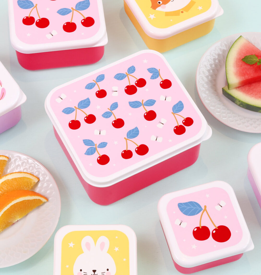 A little lovely company: Σετ 4 δοχεία φαγητού Lunch & Snack Box - Cherries