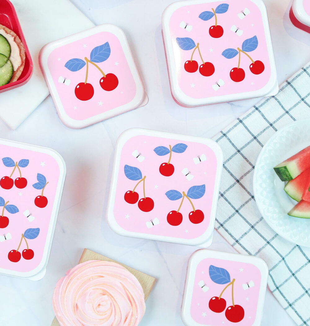 A little lovely company: Σετ 4 δοχεία φαγητού Lunch & Snack Box - Cherries