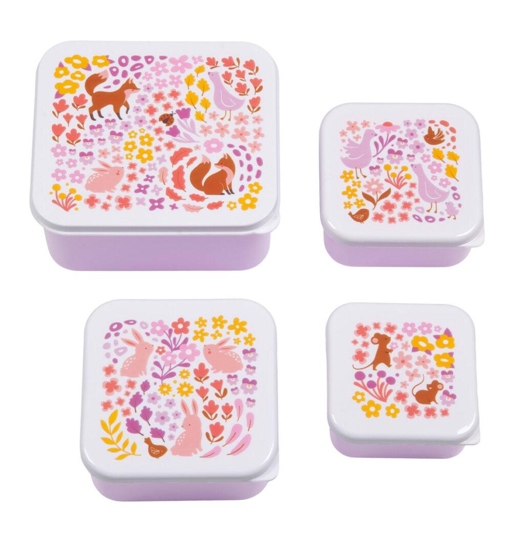 A little lovely company: Σετ 4 δοχεία φαγητού Lunch & Snack Box - Flower garden