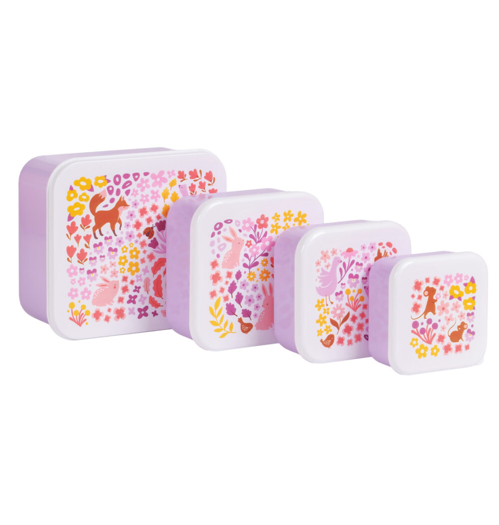 A little lovely company: Σετ 4 δοχεία φαγητού Lunch & Snack Box - Flower garden