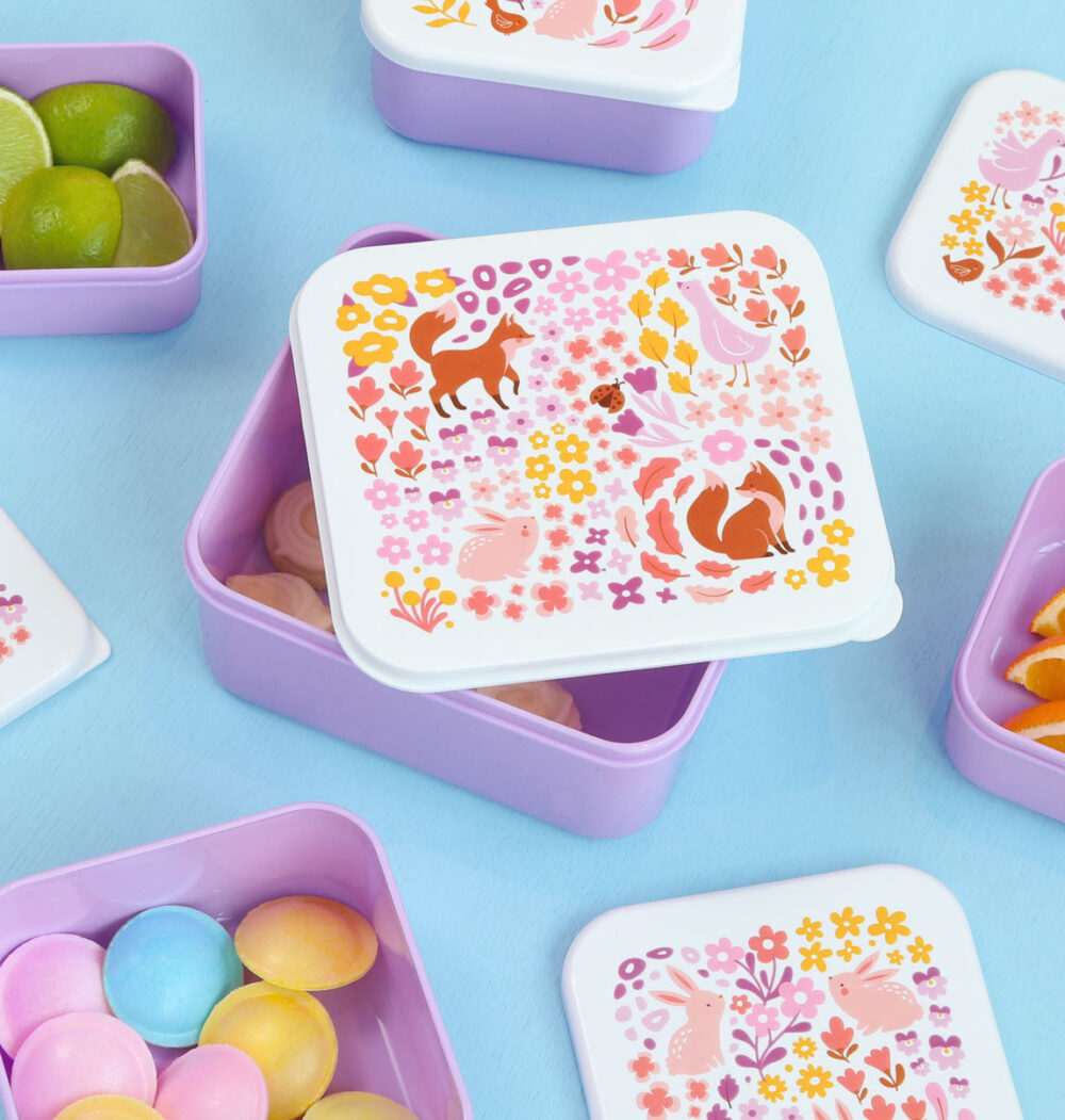 A little lovely company: Σετ 4 δοχεία φαγητού Lunch & Snack Box - Flower garden