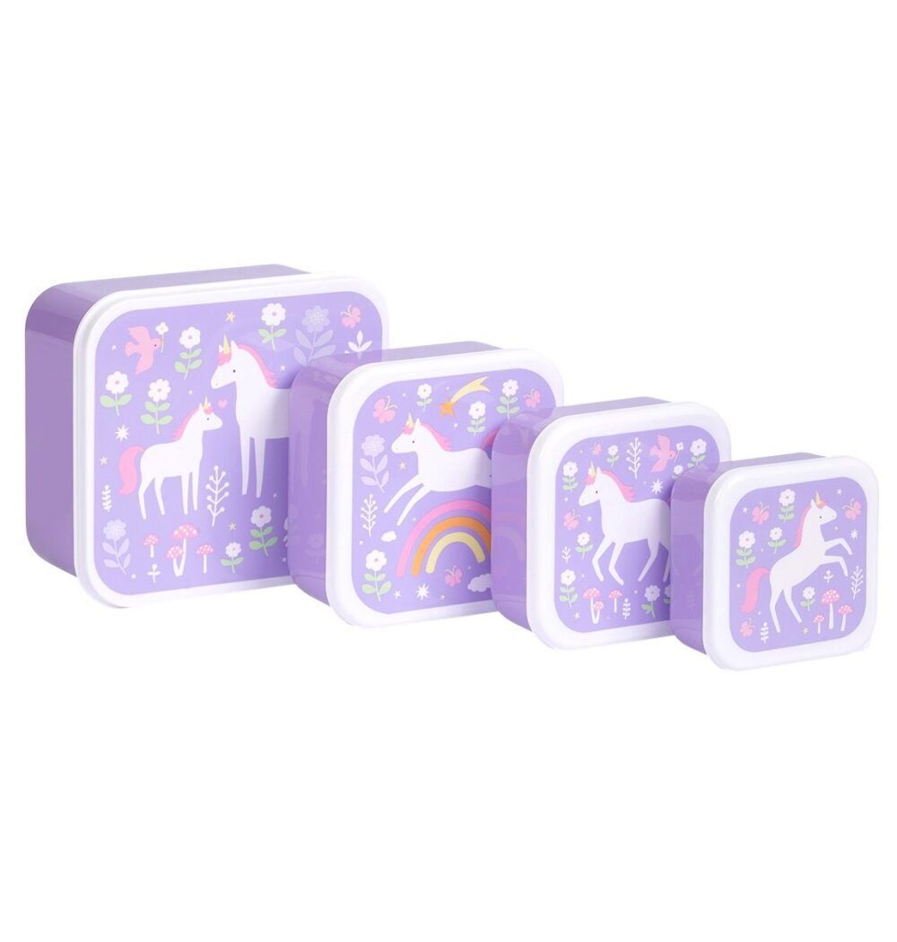 A little lovely company: Σετ 4 δοχεία φαγητού Lunch & Snack Box - Unicorn Dreams