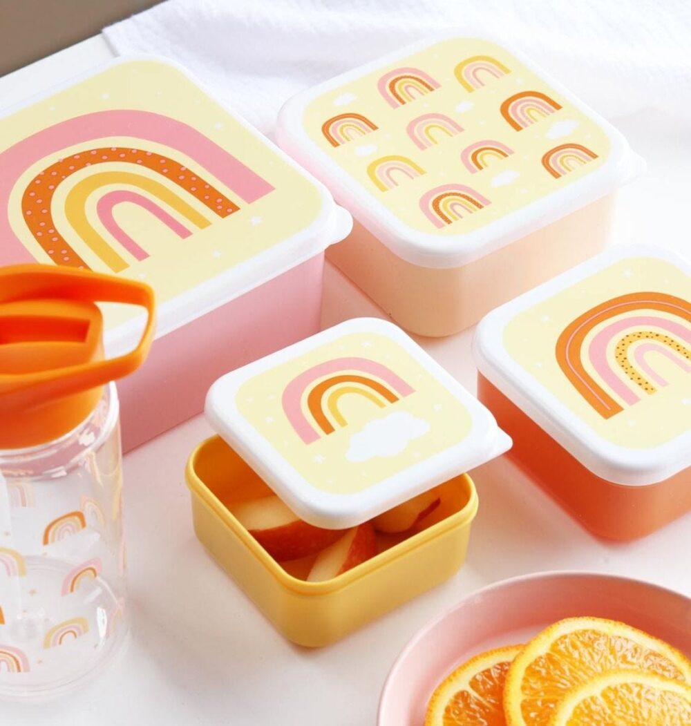 A little lovely company: Σετ 4 δοχεία φαγητού Lunch & Snack Box - Rainbows