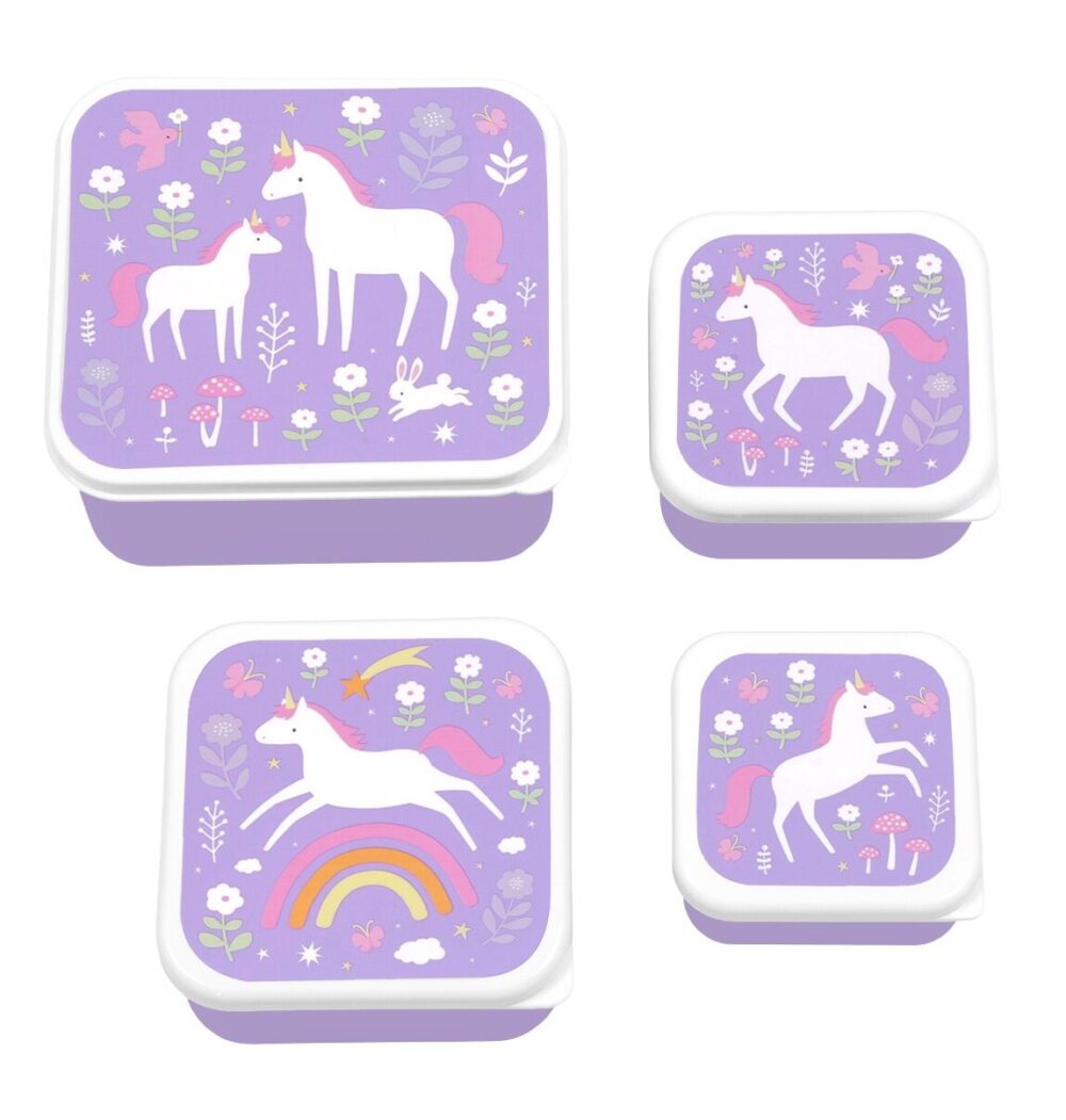 A little lovely company: Σετ 4 δοχεία φαγητού Lunch & Snack Box - Unicorn Dreams