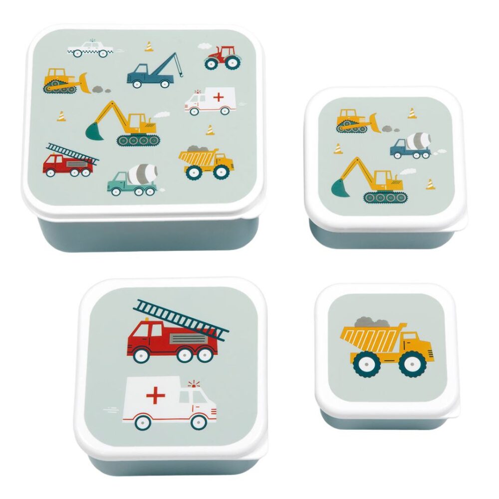 A little lovely company: Σετ 4 δοχεία φαγητού Lunch & Snack Box - Vehicles