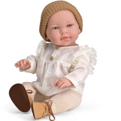 Magic baby Παιδική κούκλα μωρό "Marina με λευκό πουκάμισο και καφέ σκουφάκι"- 45εκ.
